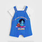 My First Janmashtami Special Dungaree Set | Custom Personalized Baby Outfit - COBALT BLUE - 0 - 5 Months Old (Chest 18")