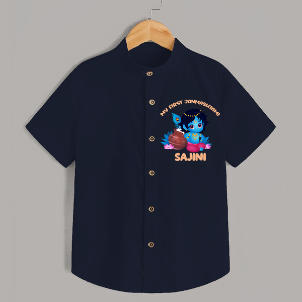 My First Janmashtami Special Shirt | Custom Personalized Baby Outfit - NAVY BLUE - 0 - 6 Months Old (Chest 23")