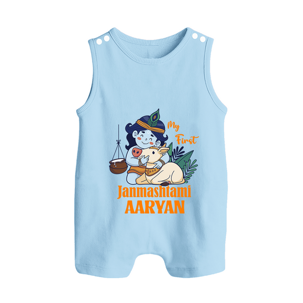 My First Janmashtami Romper Suit/Sleeveless Romper | Personalized Baby Romper Suit/Sleeveless Romper for Janmashtami - BABY BLUE - 0 - 5 Months Old (Chest 18")