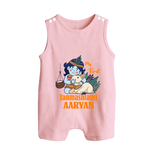 My First Janmashtami Romper Suit/Sleeveless Romper | Personalized Baby Romper Suit/Sleeveless Romper for Janmashtami - BABY PINK - 0 - 5 Months Old (Chest 18")