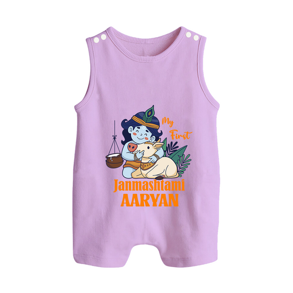 My First Janmashtami Romper Suit/Sleeveless Romper | Personalized Baby Romper Suit/Sleeveless Romper for Janmashtami - LILAC - 0 - 5 Months Old (Chest 18")