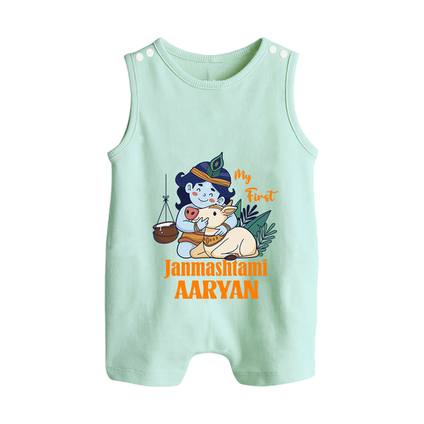 My First Janmashtami Romper Suit/Sleeveless Romper | Personalized Baby Romper Suit/Sleeveless Romper for Janmashtami - MINT GREEN - 0 - 5 Months Old (Chest 18")