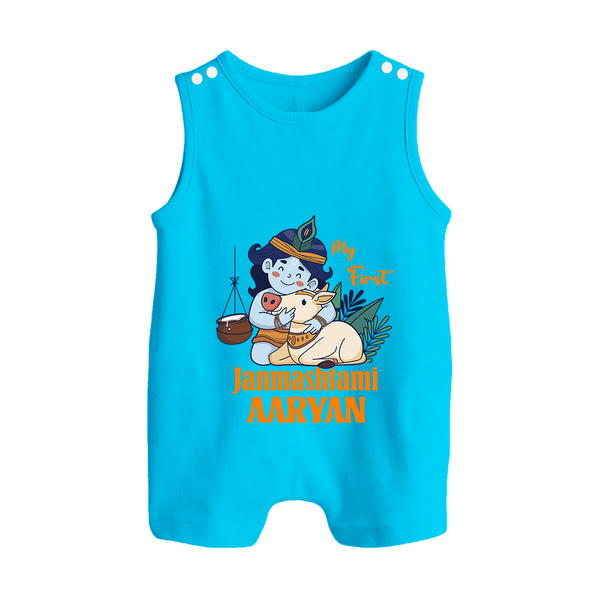 My First Janmashtami Romper Suit/Sleeveless Romper | Personalized Baby Romper Suit/Sleeveless Romper for Janmashtami - SKY BLUE - 0 - 5 Months Old (Chest 18")