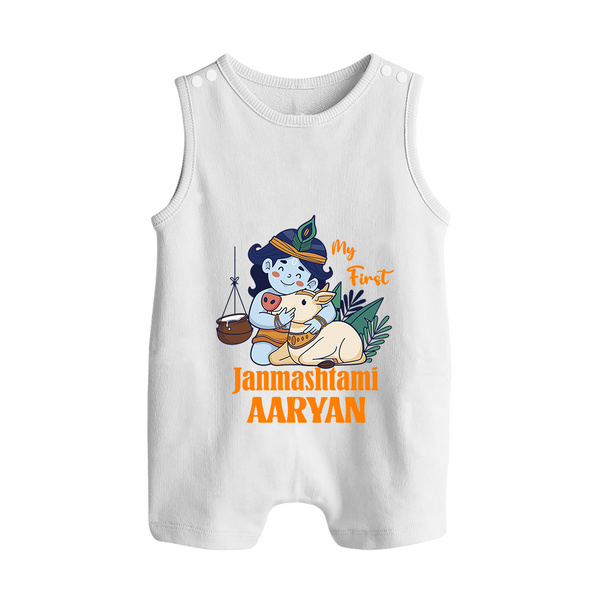 My First Janmashtami Romper Suit/Sleeveless Romper | Personalized Baby Romper Suit/Sleeveless Romper for Janmashtami - WHITE - 0 - 5 Months Old (Chest 18")