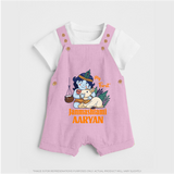 My First Janmashtami Dungaree Set | Personalized Baby Dungaree Set for Janmashtami - BABY PINK - 0 - 5 Months Old (Chest 18")