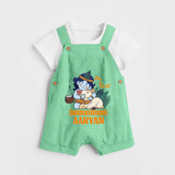 My First Janmashtami Dungaree Set | Personalized Baby Dungaree Set for Janmashtami - GREEN - 0 - 5 Months Old (Chest 18")