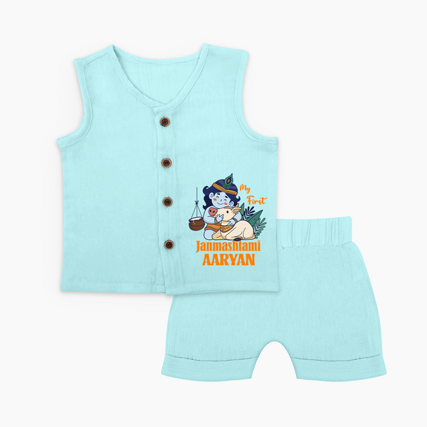 My First Janmashtami Jabla Set | Personalized Baby Jabla Set for Janmashtami - BABY BLUE - 0 - 3 Months Old (Chest 9.8")