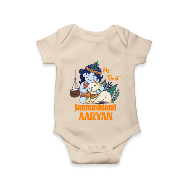 My First Janmashtami Romper/Onesie | Personalized Baby Romper/Onesie for Janmashtami - IVORY - New Born (Chest 14")
