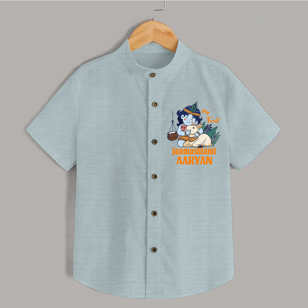 My First Janmashtami Shirt | Personalized Baby Shirt for Janmashtami - ARCTIC BLUE - 0 - 6 Months Old (Chest 23")