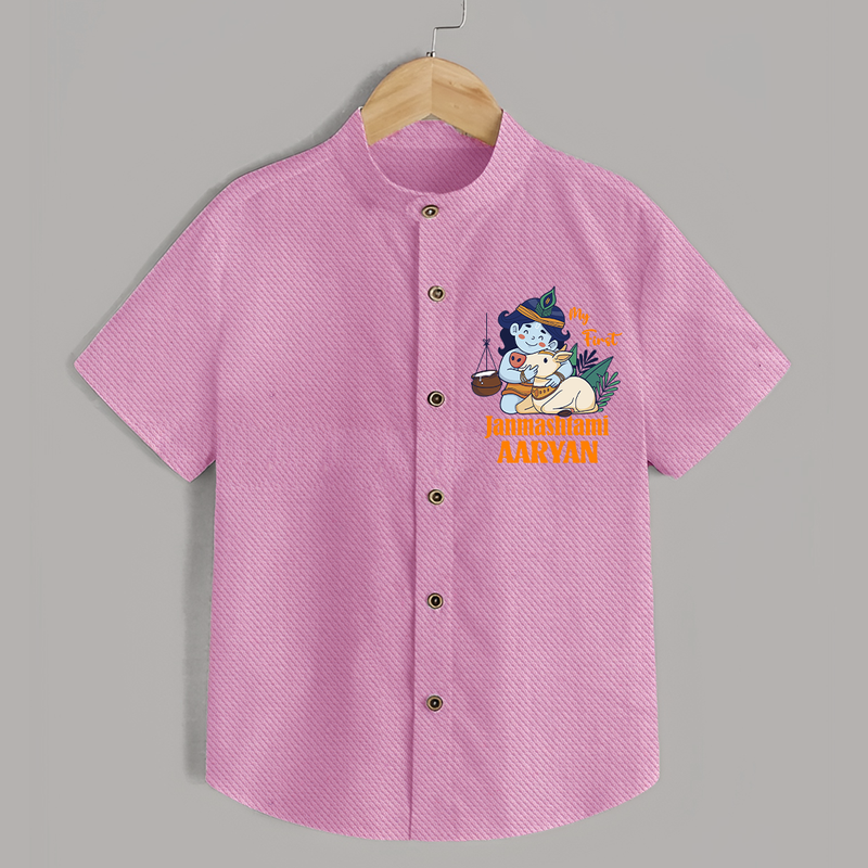 My First Janmashtami Shirt | Personalized Baby Shirt for Janmashtami - BABY PINK - 0 - 6 Months Old (Chest 23")