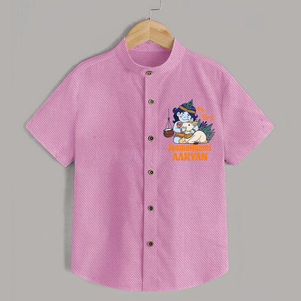 My First Janmashtami Shirt | Personalized Baby Shirt for Janmashtami - BABY PINK - 0 - 6 Months Old (Chest 23")