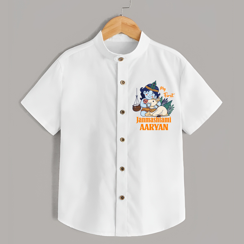 My First Janmashtami Shirt | Personalized Baby Shirt for Janmashtami - WHITE - 0 - 6 Months Old (Chest 23")