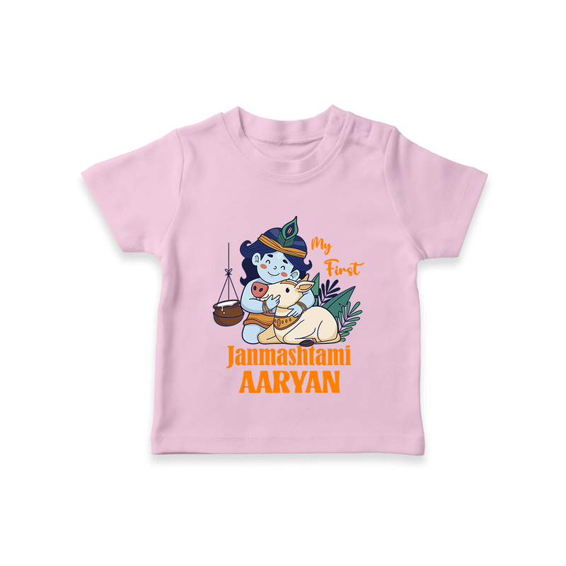 My First Janmashtami T-shirt | Personalized Baby T-shirt for Janmashtami - BABY PINK - 0-5 Months Old (Chest 17")