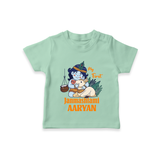 My First Janmashtami T-shirt | Personalized Baby T-shirt for Janmashtami - MINT GREEN - 0-5 Months Old (Chest 17")