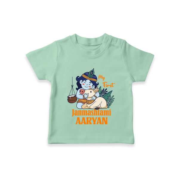 My First Janmashtami T-shirt | Personalized Baby T-shirt for Janmashtami - MINT GREEN - 0-5 Months Old (Chest 17")