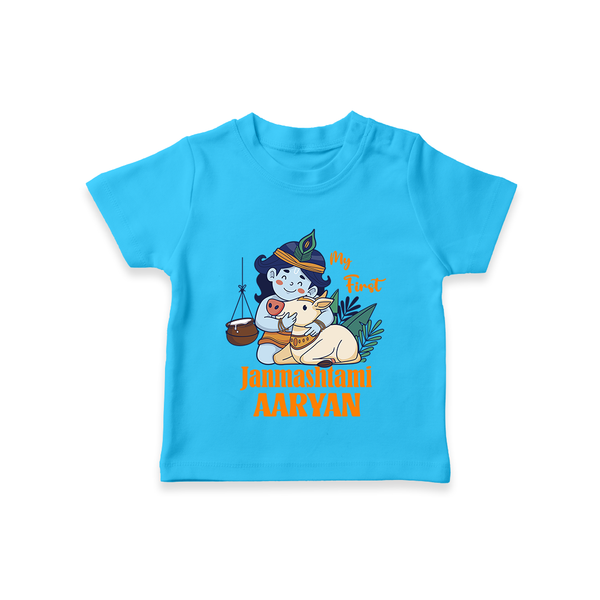 My First Janmashtami T-shirt | Personalized Baby T-shirt for Janmashtami - SKY BLUE - 0-5 Months Old (Chest 17")