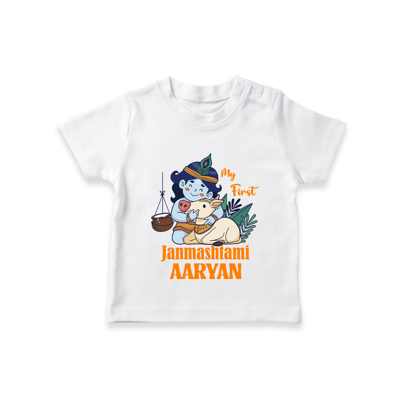 My First Janmashtami T-shirt | Personalized Baby T-shirt for Janmashtami - WHITE - 0-5 Months Old (Chest 17")