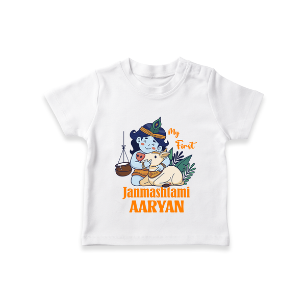 My First Janmashtami T-shirt | Personalized Baby T-shirt for Janmashtami - WHITE - 0-5 Months Old (Chest 17")