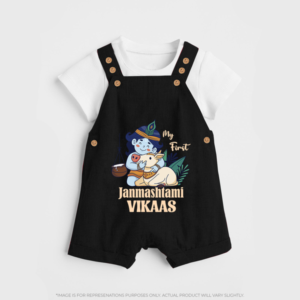 My First Janmashtami Dungaree Set | Personalized Baby Dungaree Set for Janmashtami - BLACK - 0 - 5 Months Old (Chest 18")