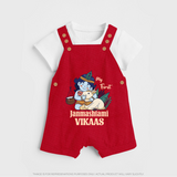 My First Janmashtami Dungaree Set | Personalized Baby Dungaree Set for Janmashtami - RED - 0 - 5 Months Old (Chest 18")