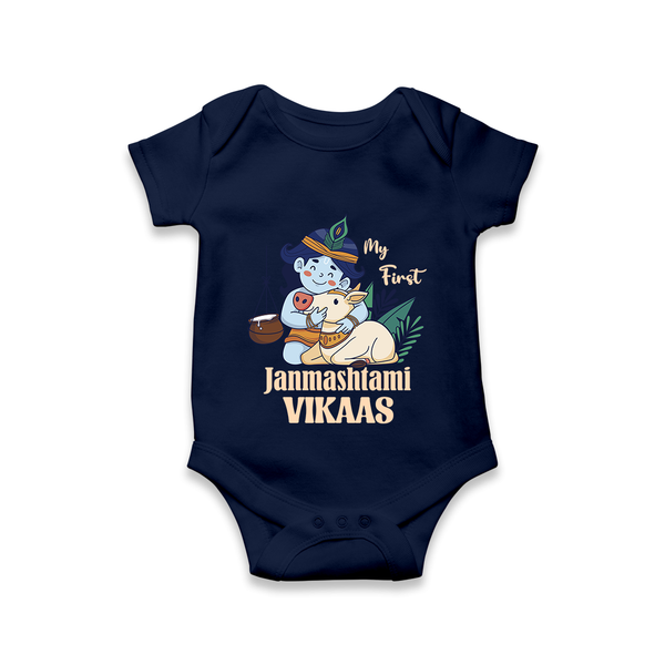 My First Janmashtami Romper/Onesie | Personalized Baby Romper/Onesie for Janmashtami - NAVY BLUE - New Born (Chest 14")