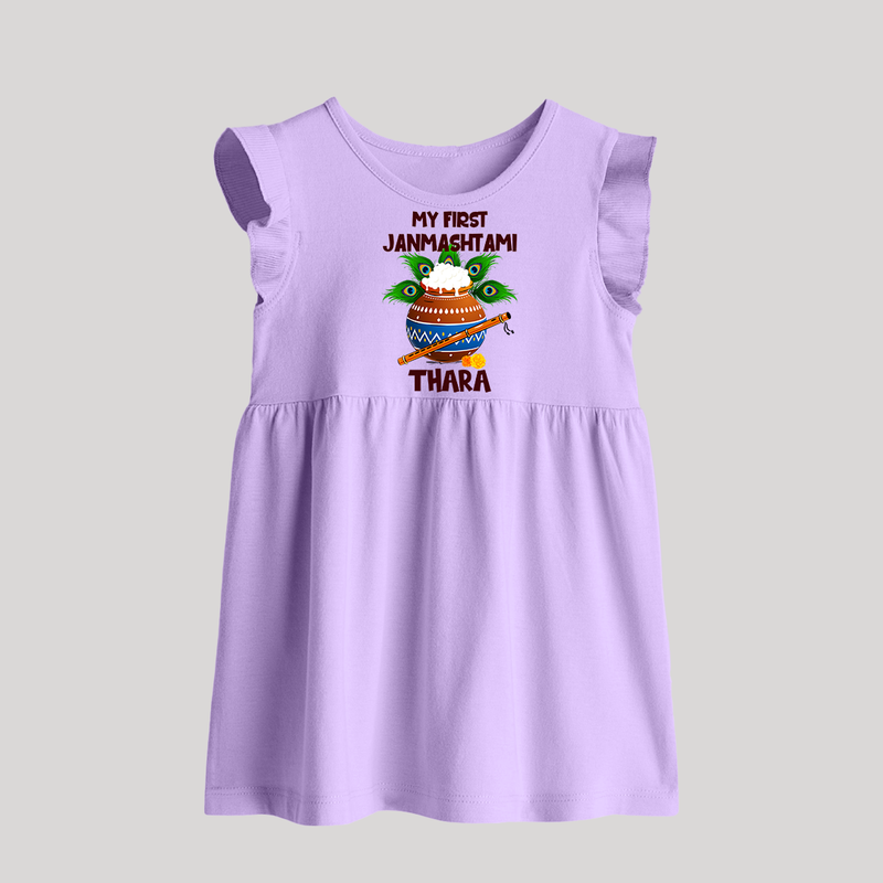 Krishna's Little Devotee My First Janmashtami Baby Frock | Custom Baby Frock for Krishna's Day - LILAC - 0 - 3 Months Old (Chest 17")