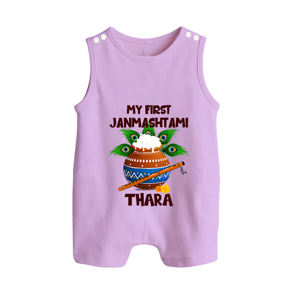 Krishna's Little Devotee My First Janmashtami Romper Suit/Sleeveless Romper | Custom Baby Romper Suit/Sleeveless Romper for Krishna's Day - LILAC - 0 - 5 Months Old (Chest 18")