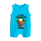 Krishna's Little Devotee My First Janmashtami Romper Suit/Sleeveless Romper | Custom Baby Romper Suit/Sleeveless Romper for Krishna's Day - SKY BLUE - 0 - 5 Months Old (Chest 18")