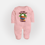 Krishna's Little Devotee My First Janmashtami Sleep Suit/Full Sleeve Body Suit | Custom Baby Sleep Suit/Full Sleeve Body Suit for Krishna's Day - BABY PINK - New Born (Chest 7.5")