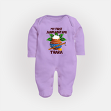 Krishna's Little Devotee My First Janmashtami Sleep Suit/Full Sleeve Body Suit | Custom Baby Sleep Suit/Full Sleeve Body Suit for Krishna's Day - LILAC - New Born (Chest 7.5")