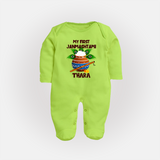 Krishna's Little Devotee My First Janmashtami Sleep Suit/Full Sleeve Body Suit | Custom Baby Sleep Suit/Full Sleeve Body Suit for Krishna's Day - LIME GREEN - New Born (Chest 7.5")
