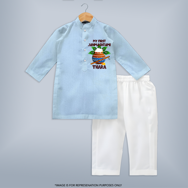 Krishna's Little Devotee My First Janmashtami Kurta Set | Custom Baby Kurta Set for Krishna's Day - BABY BLUE - 3 - 6 Months Old (Chest 24", Kurta Length 14'', Waist 19", Pant Length 14")