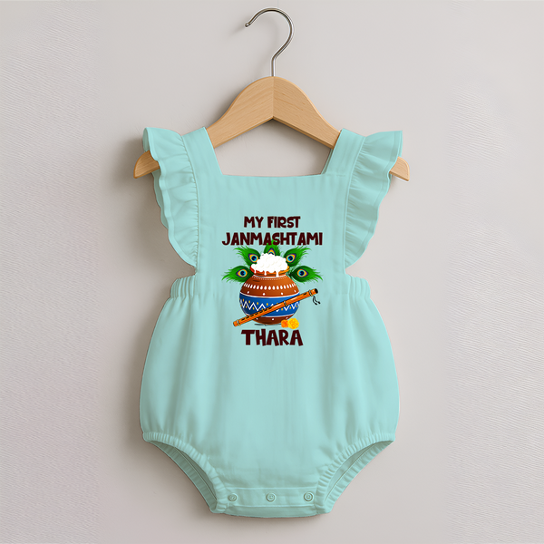 Krishna's Little Devotee My First Janmashtami Romper Frock | Custom Baby Romper Frock for Krishna's Day - MINT GREEN - 0 - 3 Months Old (Chest 19")