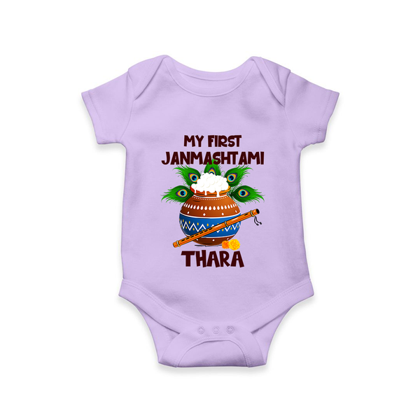 Krishna's Little Devotee My First Janmashtami Romper/Onesie | Custom Baby Romper/Onesie for Krishna's Day - LILAC - New Born (Chest 14")