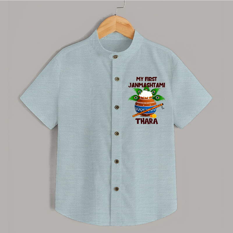 Krishna's Little Devotee My First Janmashtami Shirt | Custom Baby Shirt for Krishna's Day - ARCTIC BLUE - 0 - 6 Months Old (Chest 23")