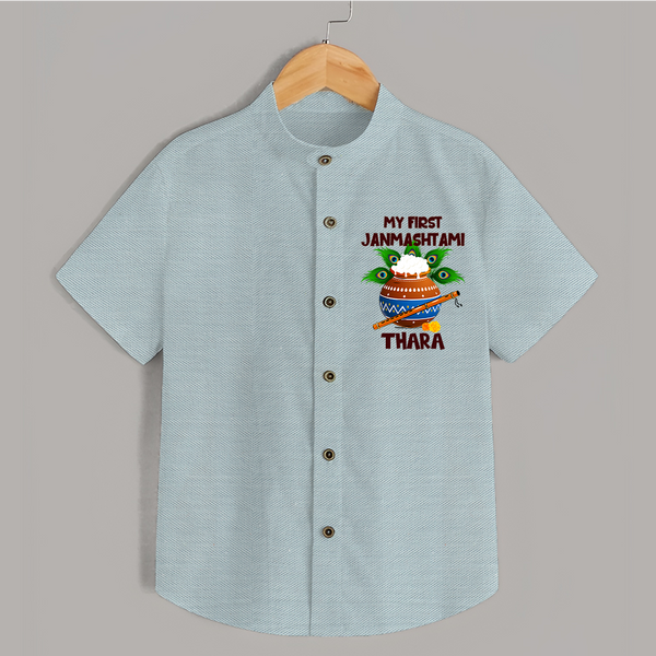 Krishna's Little Devotee My First Janmashtami Shirt | Custom Baby Shirt for Krishna's Day - ARCTIC BLUE - 0 - 6 Months Old (Chest 23")