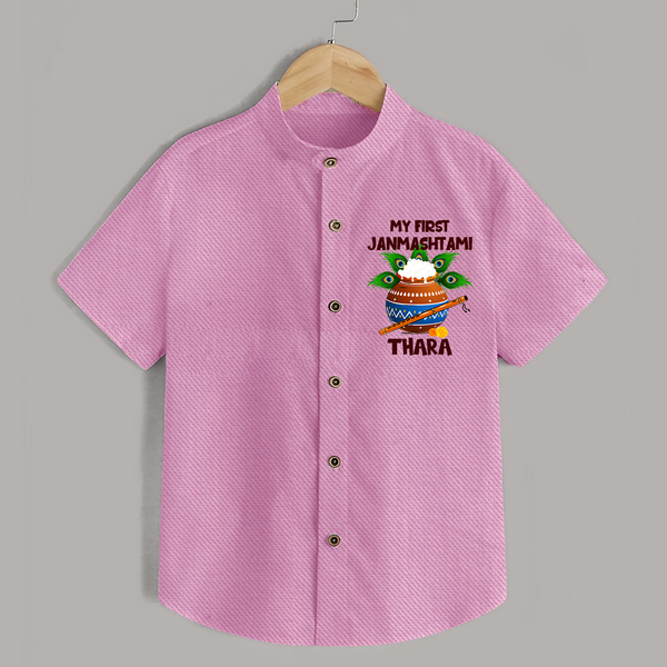 Krishna's Little Devotee My First Janmashtami Shirt | Custom Baby Shirt for Krishna's Day - BABY PINK - 0 - 6 Months Old (Chest 23")