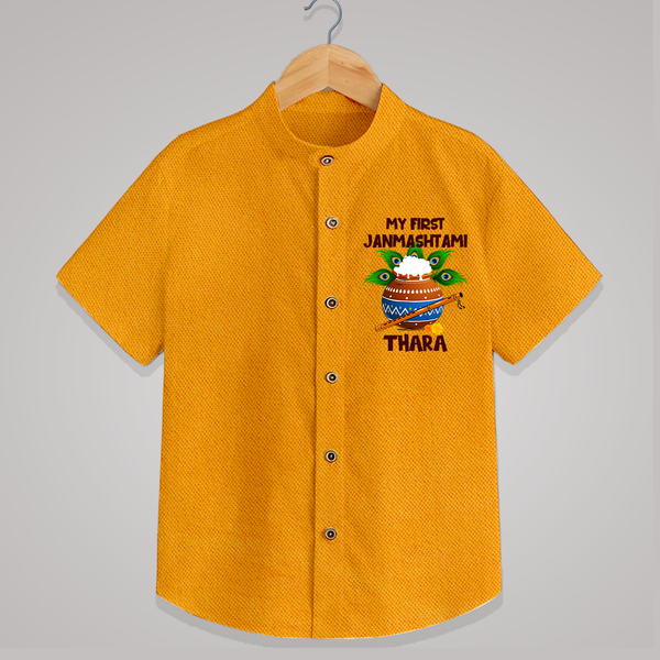 Krishna's Little Devotee My First Janmashtami Shirt | Custom Baby Shirt for Krishna's Day - CHROME YELLOW - 0 - 6 Months Old (Chest 23")