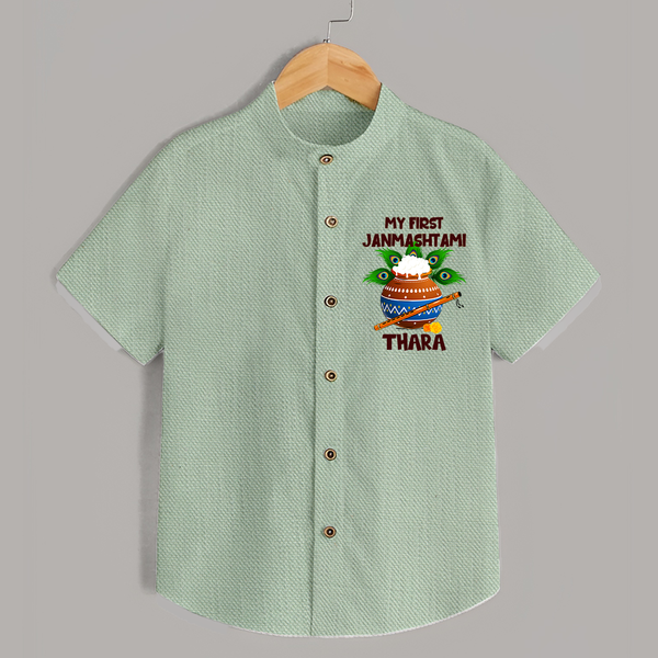 Krishna's Little Devotee My First Janmashtami Shirt | Custom Baby Shirt for Krishna's Day - MINT GREEN - 0 - 6 Months Old (Chest 23")
