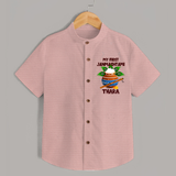 Krishna's Little Devotee My First Janmashtami Shirt | Custom Baby Shirt for Krishna's Day - PEACH - 0 - 6 Months Old (Chest 23")