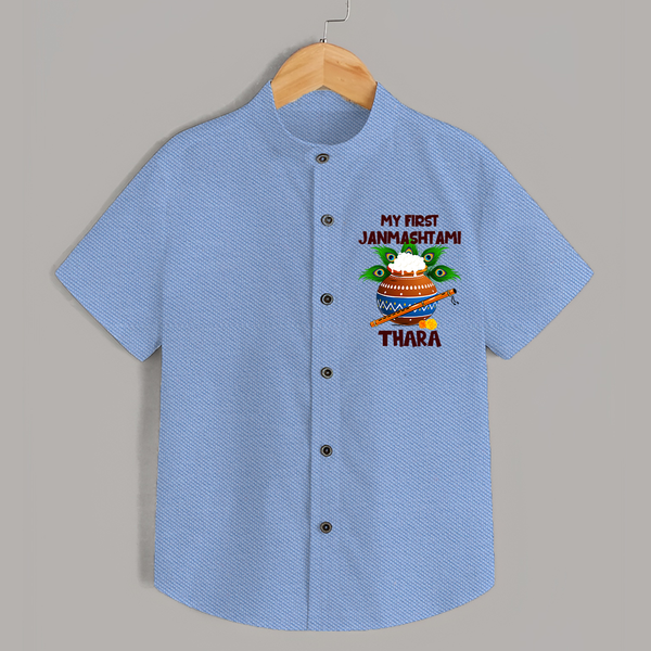 Krishna's Little Devotee My First Janmashtami Shirt | Custom Baby Shirt for Krishna's Day - SKY BLUE - 0 - 6 Months Old (Chest 23")
