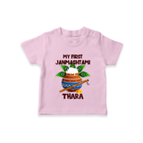 Krishna's Little Devotee My First Janmashtami T-shirt | Custom Baby T-shirt for Krishna's Day - BABY PINK - 0-5 Months Old (Chest 17")