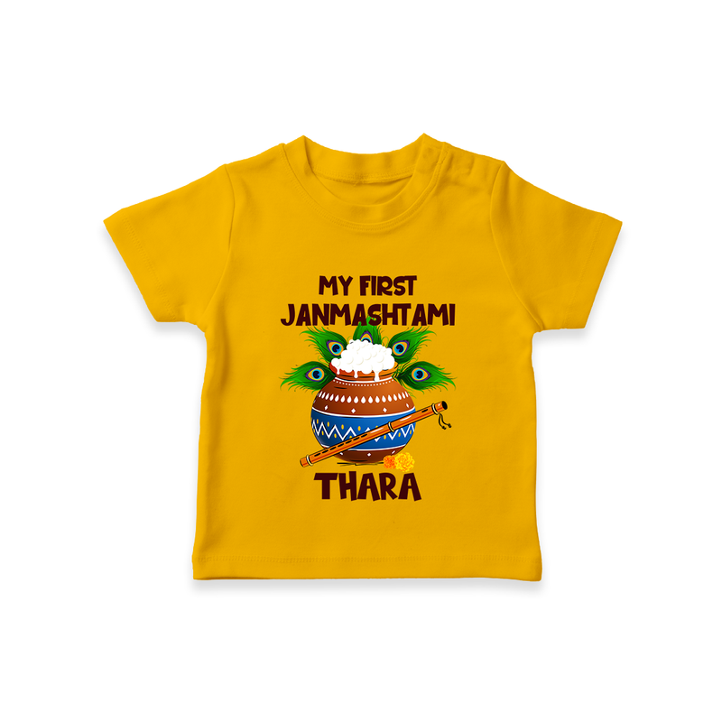 Krishna's Little Devotee My First Janmashtami T-shirt | Custom Baby T-shirt for Krishna's Day - CHROME YELLOW - 0-5 Months Old (Chest 17")