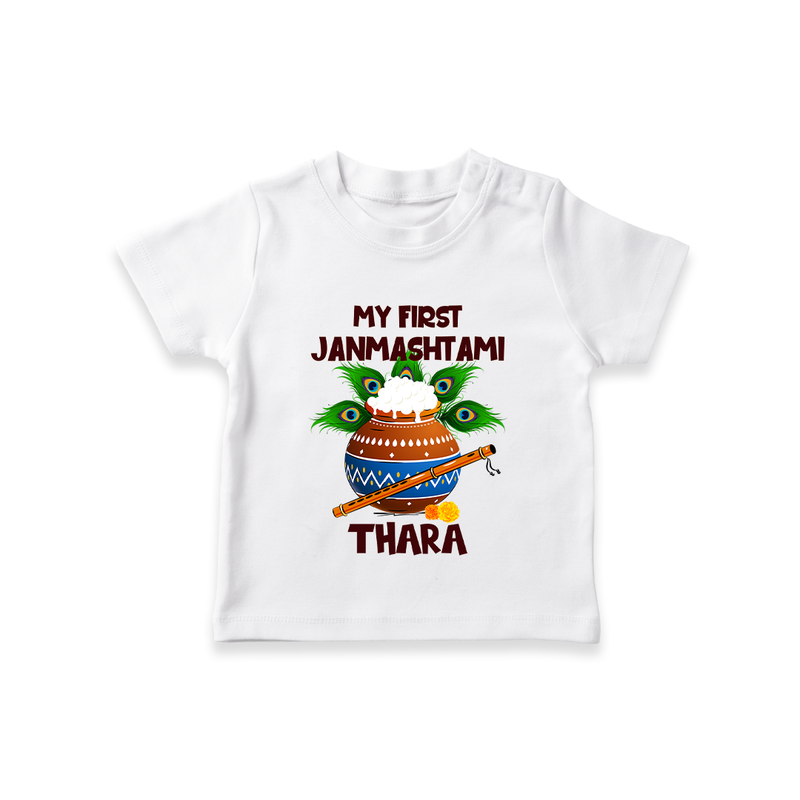 Krishna's Little Devotee My First Janmashtami T-shirt | Custom Baby T-shirt for Krishna's Day - WHITE - 0-5 Months Old (Chest 17")