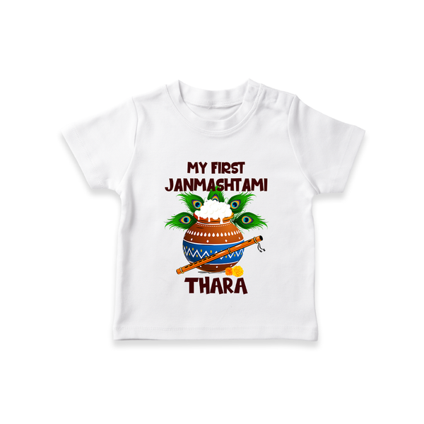 Krishna's Little Devotee My First Janmashtami T-shirt | Custom Baby T-shirt for Krishna's Day - WHITE - 0-5 Months Old (Chest 17")