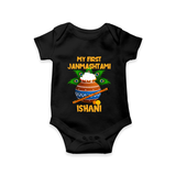 Krishna's Little Devotee My First Janmashtami Romper/Onesie | Custom Baby Romper/Onesie for Krishna's Day - BLACK - New Born (Chest 14")