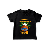 Krishna's Little Devotee My First Janmashtami T-shirt | Custom Baby T-shirt for Krishna's Day - BLACK - 0-5 Months Old (Chest 17")