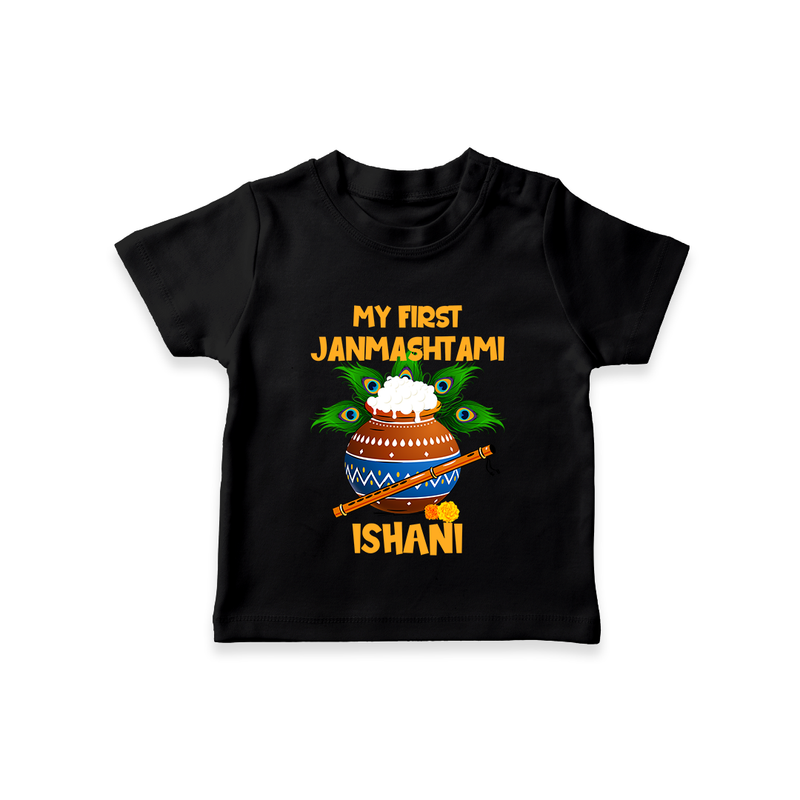 Krishna's Little Devotee My First Janmashtami T-shirt | Custom Baby T-shirt for Krishna's Day - BLACK - 0-5 Months Old (Chest 17")