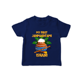 Krishna's Little Devotee My First Janmashtami T-shirt | Custom Baby T-shirt for Krishna's Day - NAVY BLUE - 0-5 Months Old (Chest 17")
