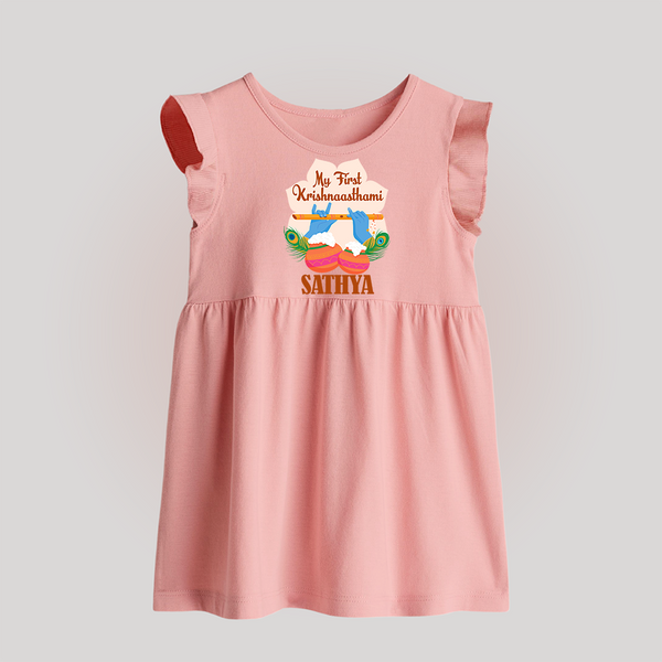 My Little Krishna's First Krishnashtami Baby Frock | Custom Baby Outfit for Krishna's Day - BABY PINK - 0 - 3 Months Old (Chest 17")